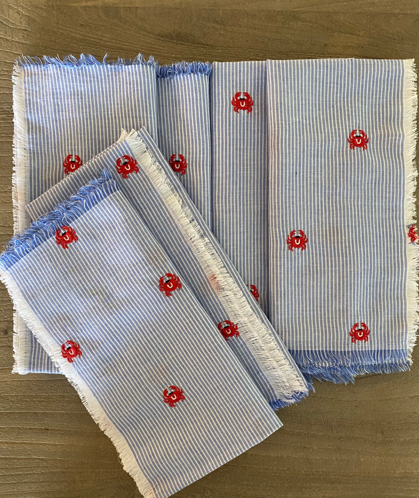White & Blue Napkin with Crab Embroidered - Set of 6